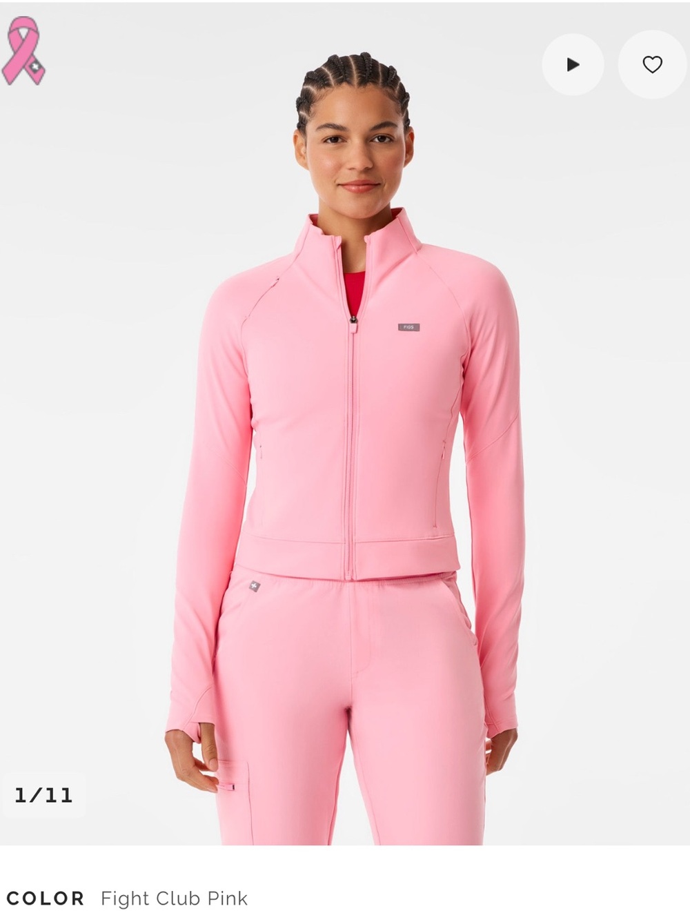 Figs Fight Club Pink ContourKnit Cropped Jacket